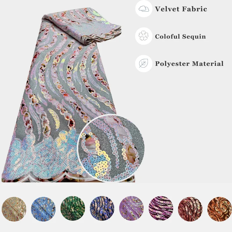 African Velvet Embroidery Lace Fabric Sewing Sequence Chameleon Sequins Glamour And Sparkle For Luxury Women's Elegant Dress
African Velvet Embroidery Lace Fabric Sewing Sequence Chameleon Sequins Glamour And Sparkle For Luxury Women's Elegant Dress