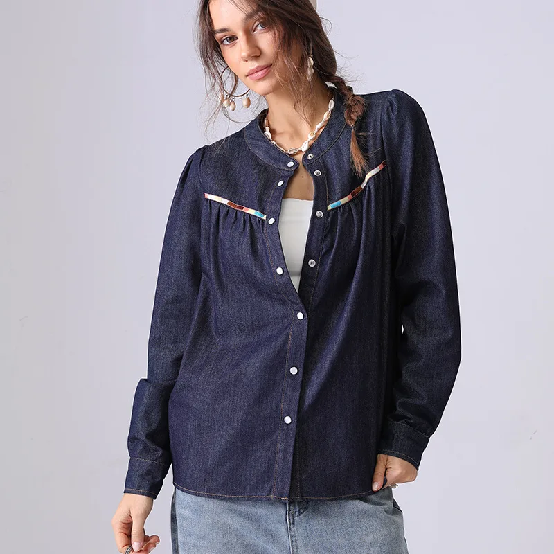 Navyblue Long Sleeve Stitching Cotton Denim Shirt 2025 Spring And Summer Fashion Button Casual Shirt Tops Women's Clothing
Navyblue Long Sleeve Stitching Cotton Denim Shirt 2025 Spring And Summer Fashion Button Casual Shirt Tops Women's Clothing