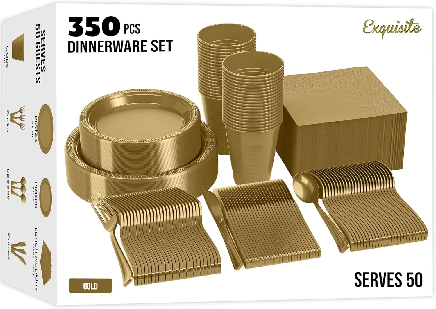 350 Pcs Gold Disposable Party Plates Set with Dinnerware, Cups, Napkins & Cutlery for All Occasions
350 Pcs Gold Disposable Party Plates Set with Dinnerware, Cups, Napkins & Cutlery for All Occasions