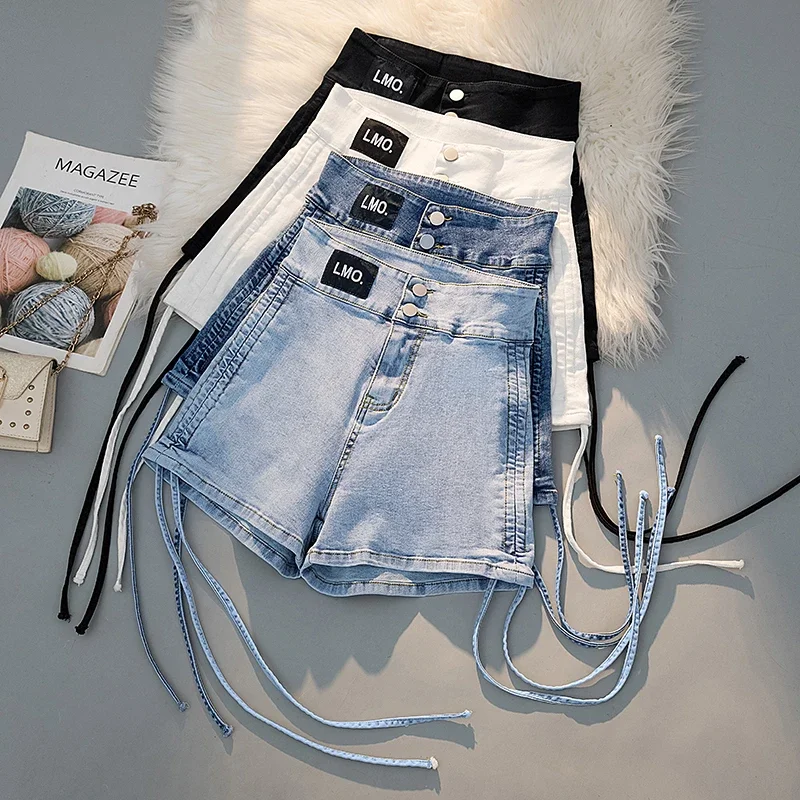 Strap drawstring denim shorts Women's summer high waist, thin, tight, elastic women's hot pants
Strap drawstring denim shorts Women's summer high waist, thin, tight, elastic women's hot pants