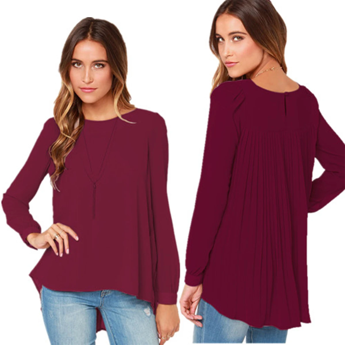 New Women Sexy Casual Loose Chiffon Blouse Long Sleeve Solid Crimp Shirts
New Women Sexy Casual Loose Chiffon Blouse Long Sleeve Solid Crimp Shirts
