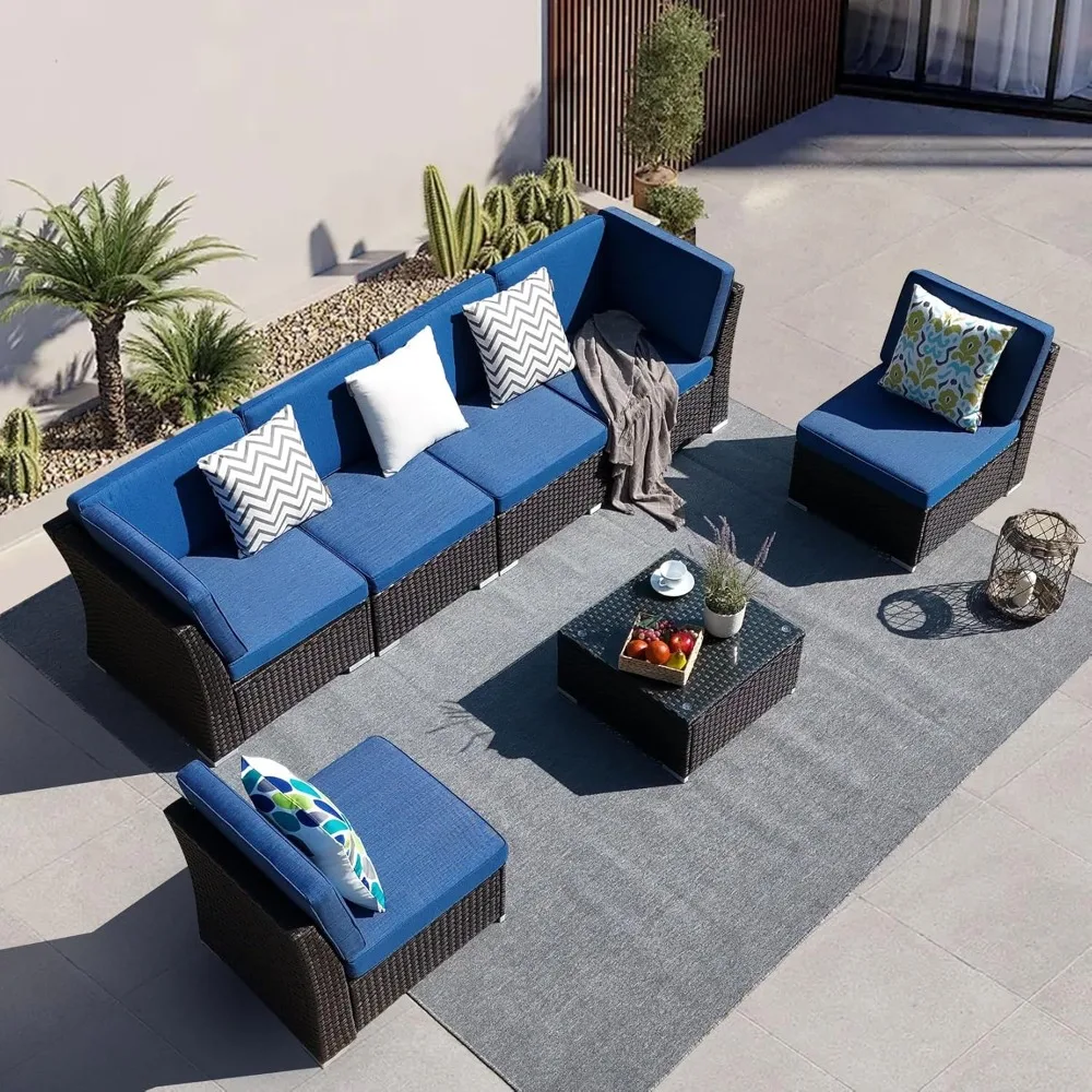 Patio Set 7 Pieces, Patio Sectional Sofa, Brown PE Rattan Patio Sets with Thickened Cushions & 1 Tempered Glass Tea Table
Patio Set 7 Pieces, Patio Sectional Sofa, Brown PE Rattan Patio Sets with Thickened Cushions & 1 Tempered Glass Tea Table