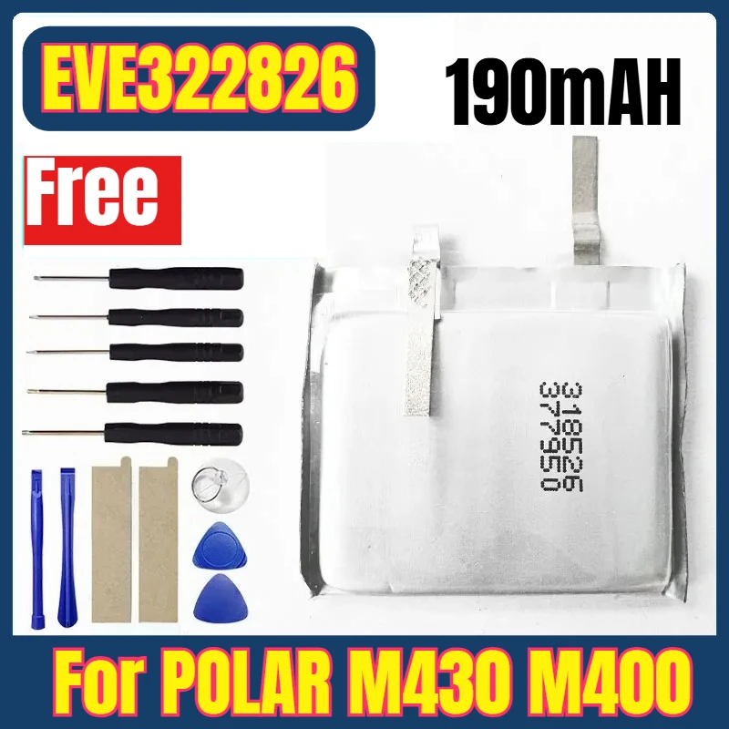 322826 190mAh Watches Batteries for POLAR M430 M400 GPS Sports Watch High Quality Battery EVE322826 + Tools
322826 190mAh Watches Batteries for POLAR M430 M400 GPS Sports Watch High Quality Battery EVE322826 + Tools