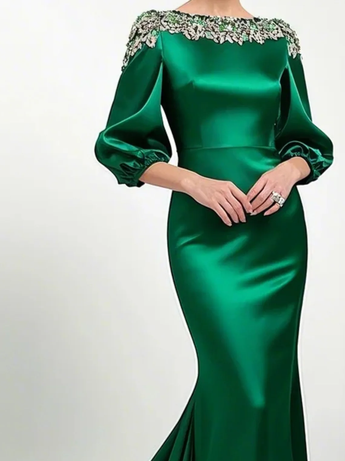 Elegant Mermaid Evening Dress Boat Neck Silk Satin Sequin 3/4 Sleeve Court Train Modern Wedding Guest Dress 2025 Free Customized
Elegant Mermaid Evening Dress Boat Neck Silk Satin Sequin 3/4 Sleeve Court Train Modern Wedding Guest Dress 2025 Free Customized