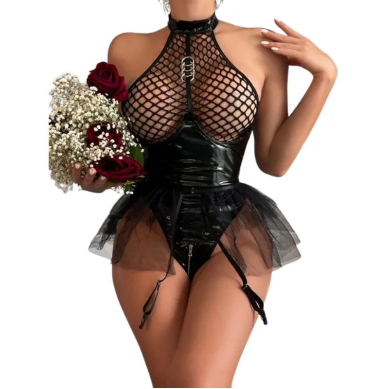 PU Leather Open Crotch Bodysuit for Women Sexy Lingerie Tutu Dress Underwear Erotic Mesh See Through Costumes
PU Leather Open Crotch Bodysuit for Women Sexy Lingerie Tutu Dress Underwear Erotic Mesh See Through Costumes