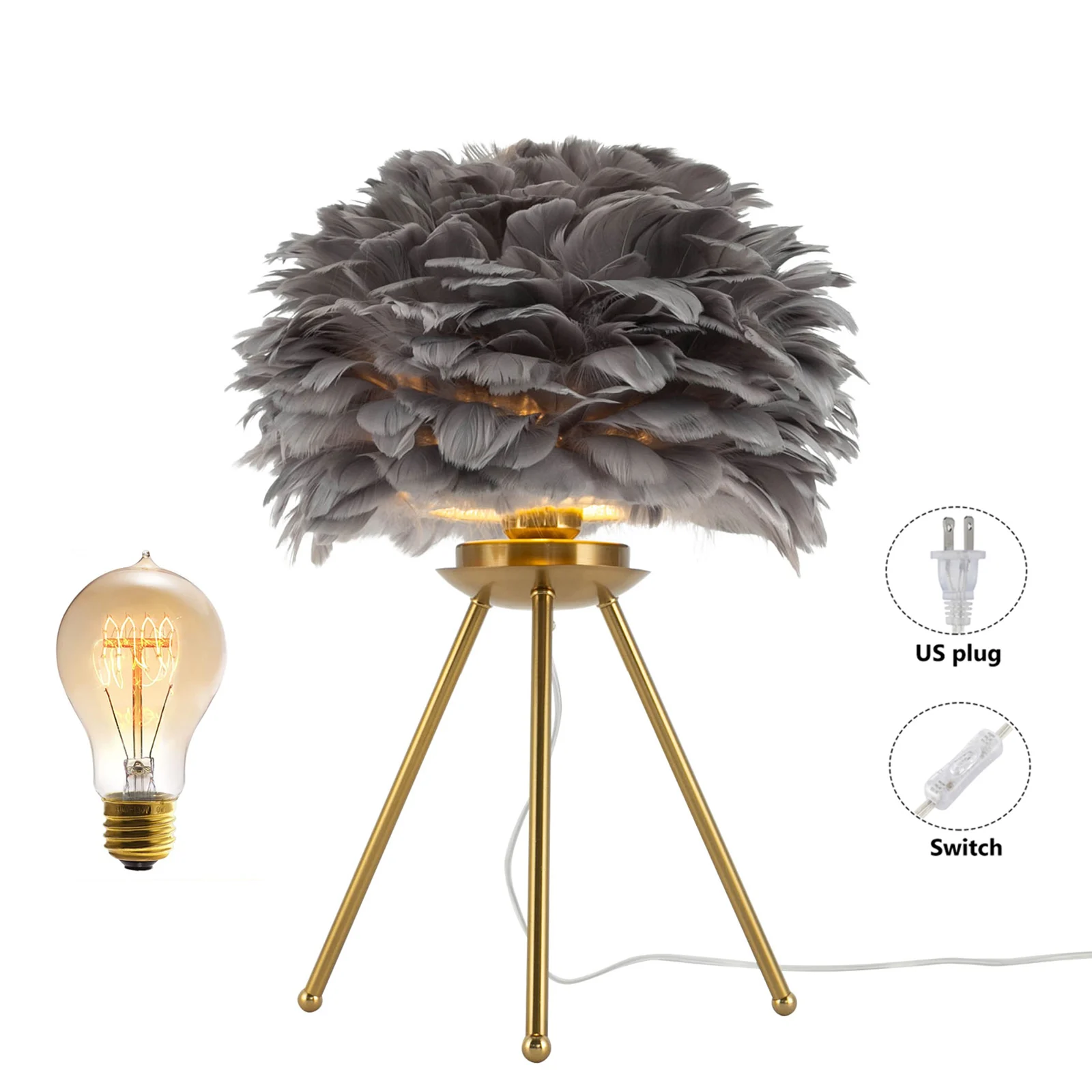 Gray Feather Lamp Tripod Lamp Unique Bedside Lamps Bright Lighting Effect for Studies, Living Rooms and Dining Rooms
Gray Feather Lamp Tripod Lamp Unique Bedside Lamps Bright Lighting Effect for Studies, Living Rooms and Dining Rooms