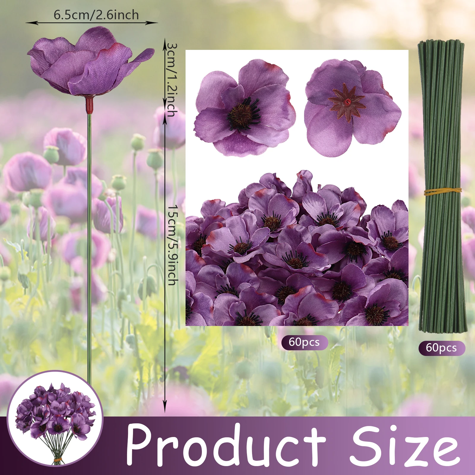 CNSJ 60 Sets Purple Poppy Artificial Flowers Fake Flowers For Remembrance Sunday Poppies Head Fake Wildflowers With Flower Branc
CNSJ 60 Sets Purple Poppy Artificial Flowers Fake Flowers For Remembrance Sunday Poppies Head Fake Wildflowers With Flower Branc