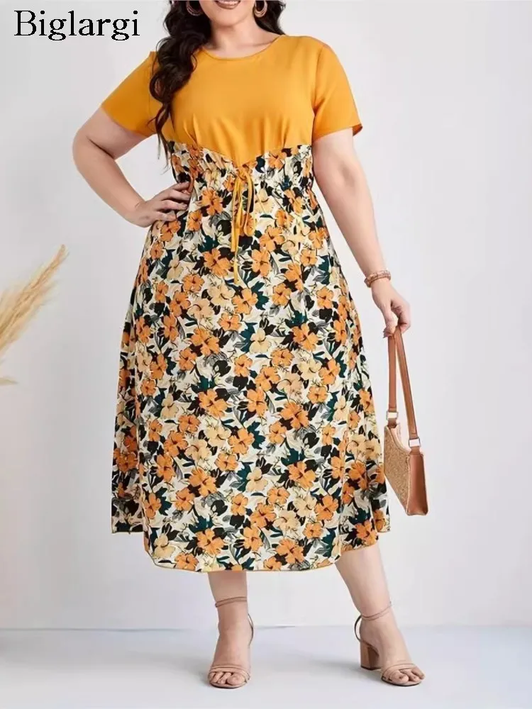 Plus Size Summer Midi Dress Women Flower Floral Print Patchwork Fashion Ruffle Ladies Dresses Casual Loose Pleated Woman Dress
Plus Size Summer Midi Dress Women Flower Floral Print Patchwork Fashion Ruffle Ladies Dresses Casual Loose Pleated Woman Dress