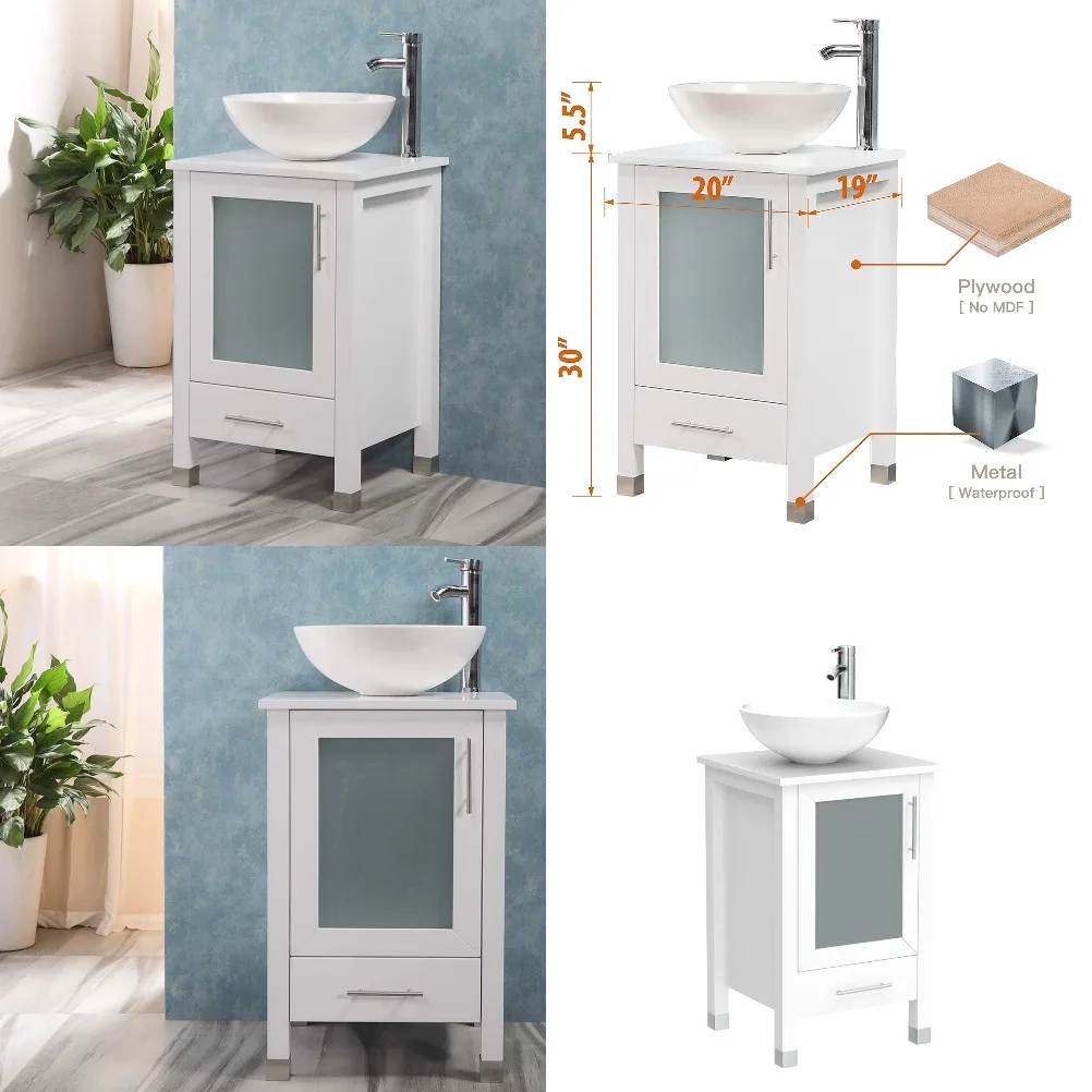 20" Bathroom Vanity Cabinet Combo White Ceramic Vessel Sink Stainless Steel Faucet, Customized
20" Bathroom Vanity Cabinet Combo White Ceramic Vessel Sink Stainless Steel Faucet, Customized