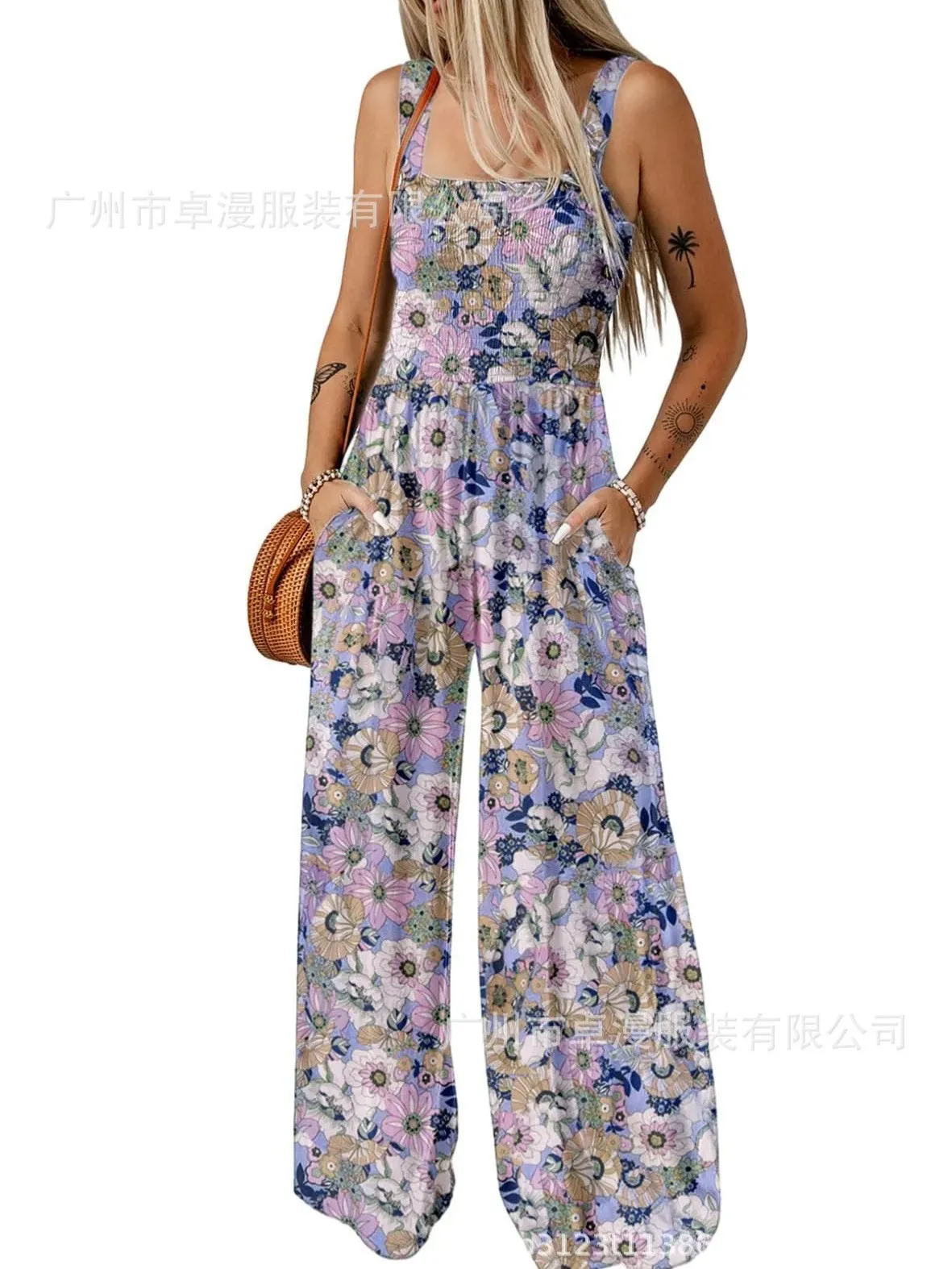 Spring Women's Clothing Sleeveless Printed Pocket Loose Wide Leg Casual Jumpsuit For Woman Polyester Thin Streetwear Style
Spring Women's Clothing Sleeveless Printed Pocket Loose Wide Leg Casual Jumpsuit For Woman Polyester Thin Streetwear Style