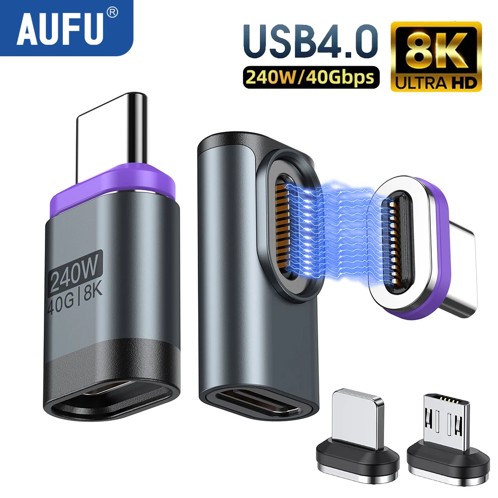 AUFU USB4.0 Magnetic Type C Adapter 240W 40Gbps Fast Charging Data Converter for Thunderbolt 4/3 MacBook 90 Degree Elbow Adapter
AUFU USB4.0 Magnetic Type C Adapter 240W 40Gbps Fast Charging Data Converter for Thunderbolt 4/3 MacBook 90 Degree Elbow Adapter
