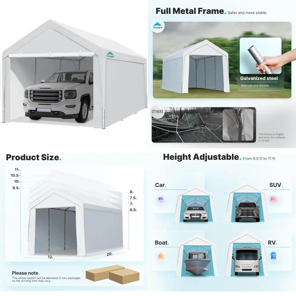 Сверхмощное водонепроницаемое гаражное укрытие для автомобиля 12x20 футов с регулируемой высотой и съемными боковыми стенками
Сверхмощное водонепроницаемое гаражное укрытие для автомобиля 12x20 футов с регулируемой высотой и съемными боковыми стенками