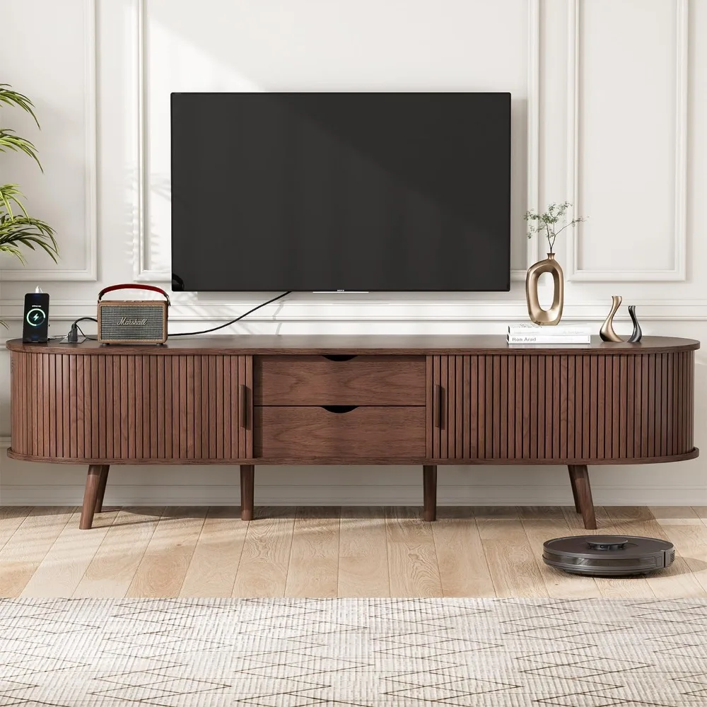 69" Mid Century Modern TV Stand with Charging Station, Farmhouse Curved Edge TV and Media Console Table with Drawer
69" Mid Century Modern TV Stand with Charging Station, Farmhouse Curved Edge TV and Media Console Table with Drawer