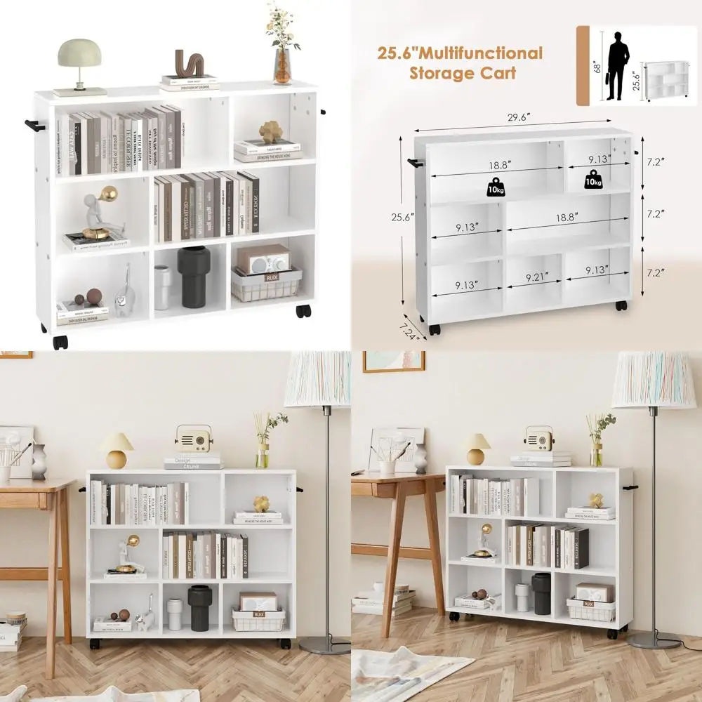 Rolling Wooden Book Cart with Lockable Casters, White, Ideal for Home and Office Use
Rolling Wooden Book Cart with Lockable Casters, White, Ideal for Home and Office Use