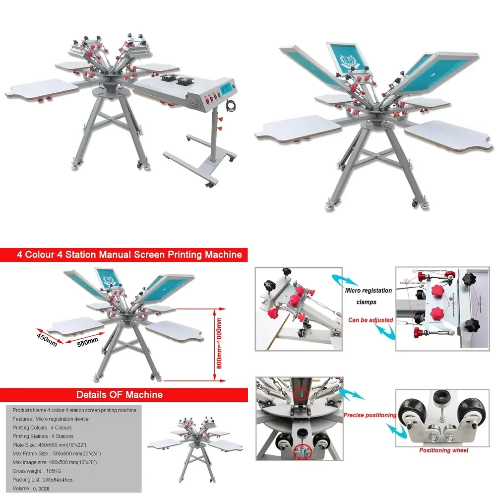 Standing Type Octopus Four Colour Four Station Manual Screen Printing Printer for Shirts
Standing Type Octopus Four Colour Four Station Manual Screen Printing Printer for Shirts