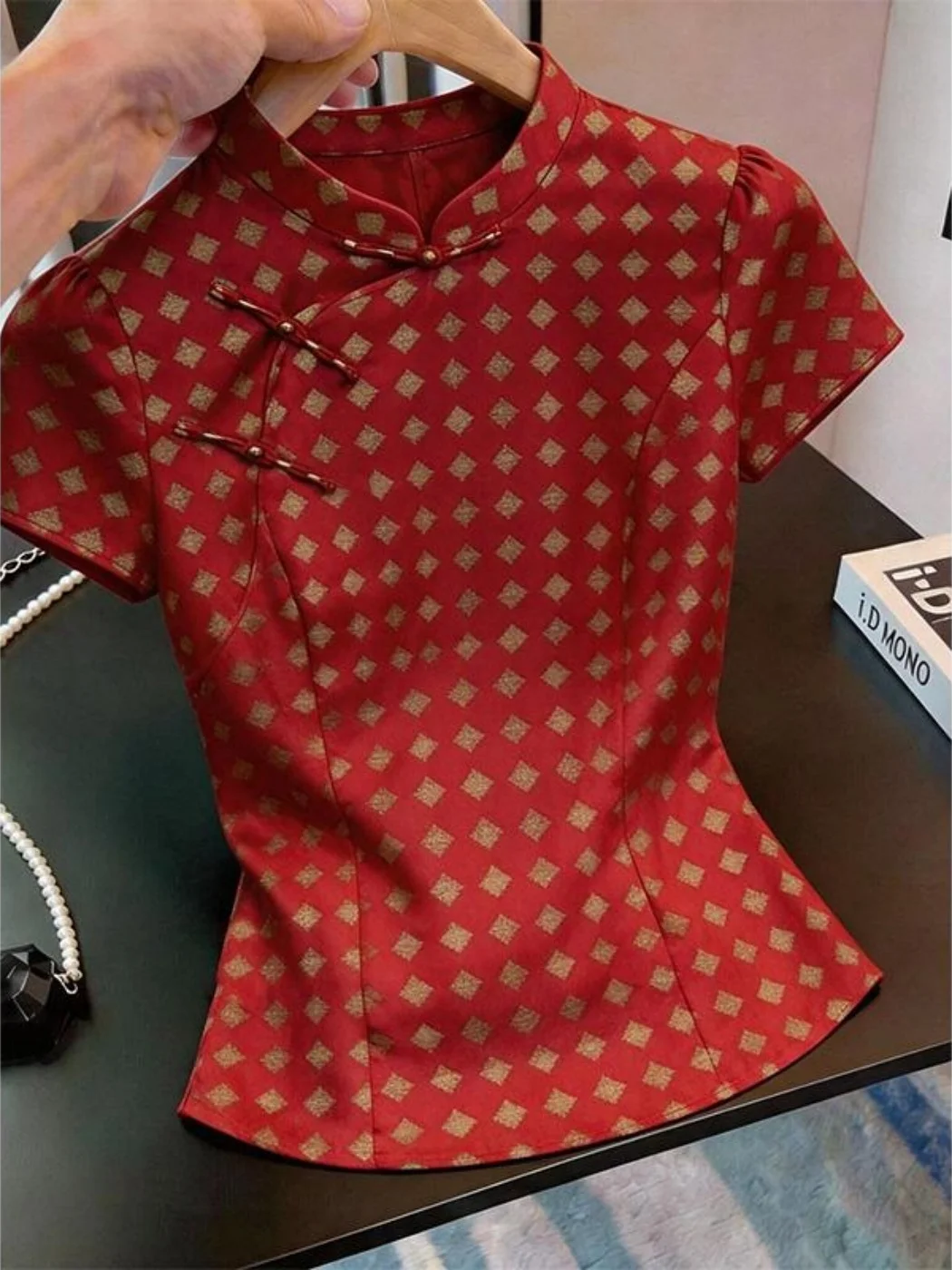 New Chinese Style Fashion Plaid Stand Collar Button up Short Sleeve Women's Top Loose Slimming Shirt Red Loose Fit
New Chinese Style Fashion Plaid Stand Collar Button up Short Sleeve Women's Top Loose Slimming Shirt Red Loose Fit