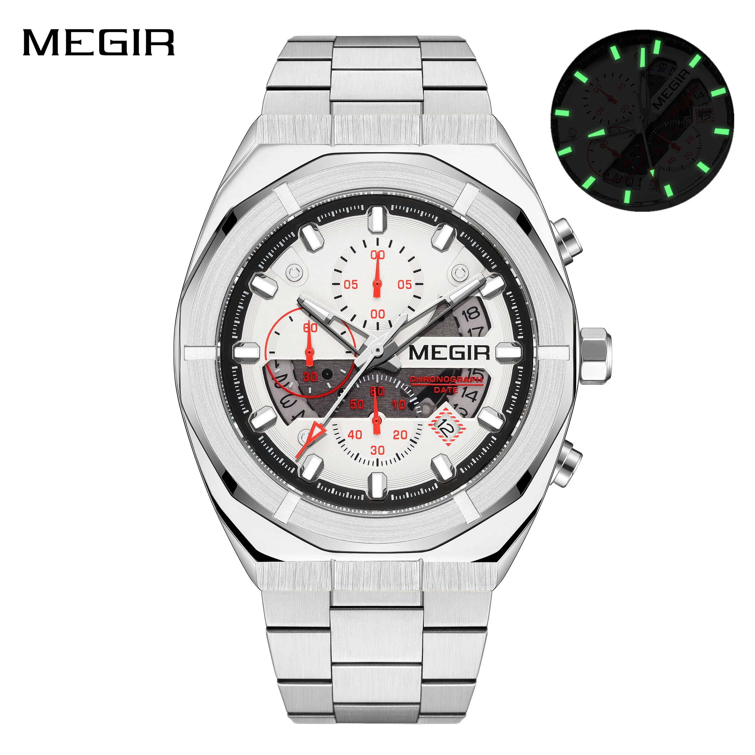 MEGIR Chronograph Fashion Quartz Men's Watch Waterproof Luminous Stainless Steel Strap Casual Sport Clock Wristwatch for Men
MEGIR Chronograph Fashion Quartz Men's Watch Waterproof Luminous Stainless Steel Strap Casual Sport Clock Wristwatch for Men