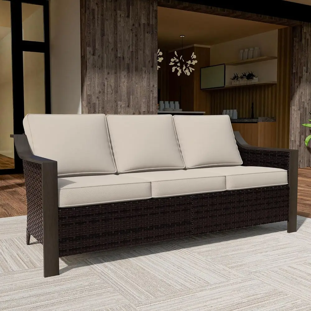 74 Inch Patio 3-Seater Soa,PE Wicker Outdoor Lounge with Thick Removable Water-Resistant Cushions, Rust-Proo Steel e, 900LBS aci
74 Inch Patio 3-Seater Soa,PE Wicker Outdoor Lounge with Thick Removable Water-Resistant Cushions, Rust-Proo Steel e, 900LBS aci