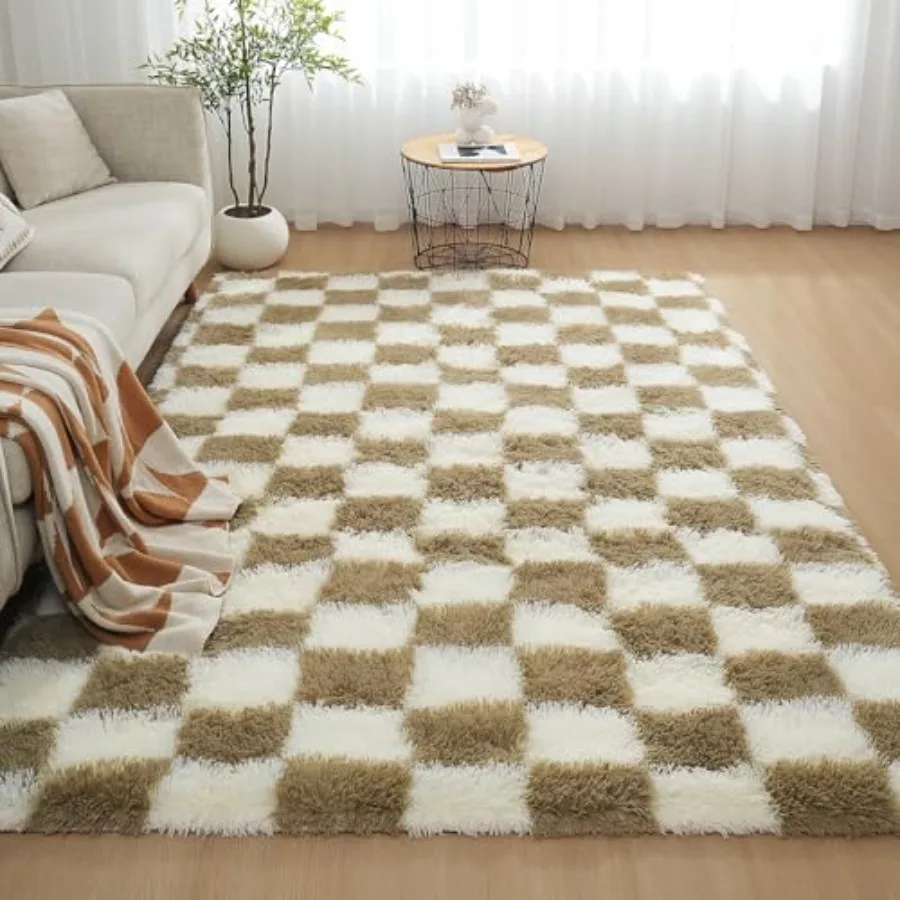 Checkered Area Rugs for Living Room 8x10 Fluffy Beige and White Checkered Rug Fuzzy Shag Shaggy Carpets for Bedroom Soft Plush
Checkered Area Rugs for Living Room 8x10 Fluffy Beige and White Checkered Rug Fuzzy Shag Shaggy Carpets for Bedroom Soft Plush