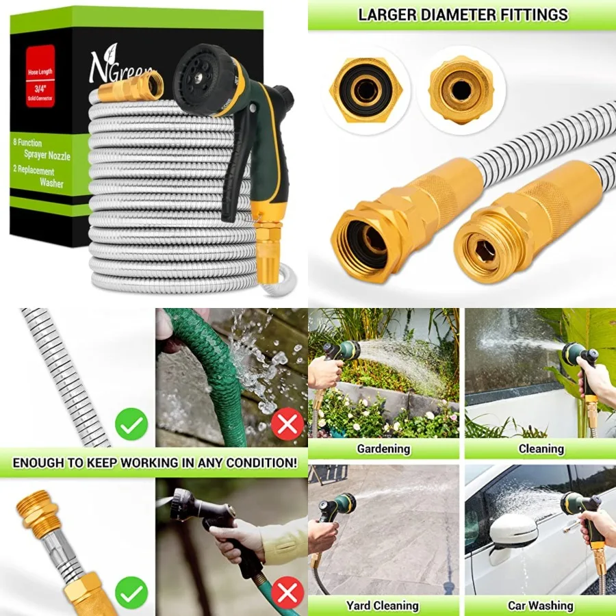 Garden Hose Metal 75Feet Heavy Duty 304 Stainless Steel Water Hose with 8-Pattern Nozzle, Lightweight, Flexible, Puncture Proof
Garden Hose Metal 75Feet Heavy Duty 304 Stainless Steel Water Hose with 8-Pattern Nozzle, Lightweight, Flexible, Puncture Proof