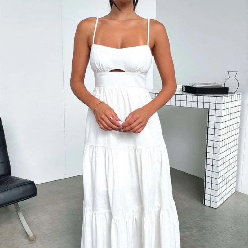 Casual High Waist Pleated Beach Dresses Sexy Low Cut Hollow Club Party Dress 2025 Summer Simple Solid Sleeveless Suspender Dress
Casual High Waist Pleated Beach Dresses Sexy Low Cut Hollow Club Party Dress 2025 Summer Simple Solid Sleeveless Suspender Dress