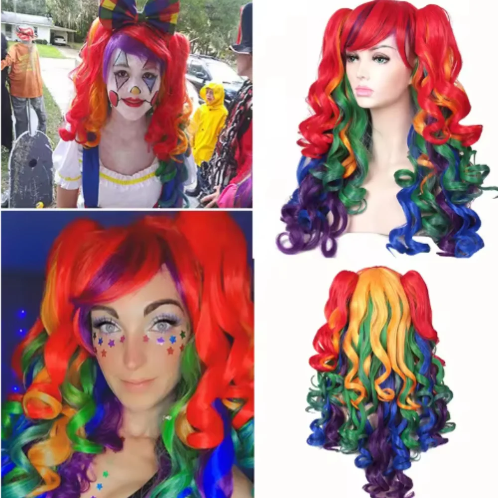 High-temperature-resistant synthetic fiber yarn, Birthday party twin-ponytail wig, Rainbow-colored long curly prom wig
High-temperature-resistant synthetic fiber yarn, Birthday party twin-ponytail wig, Rainbow-colored long curly prom wig