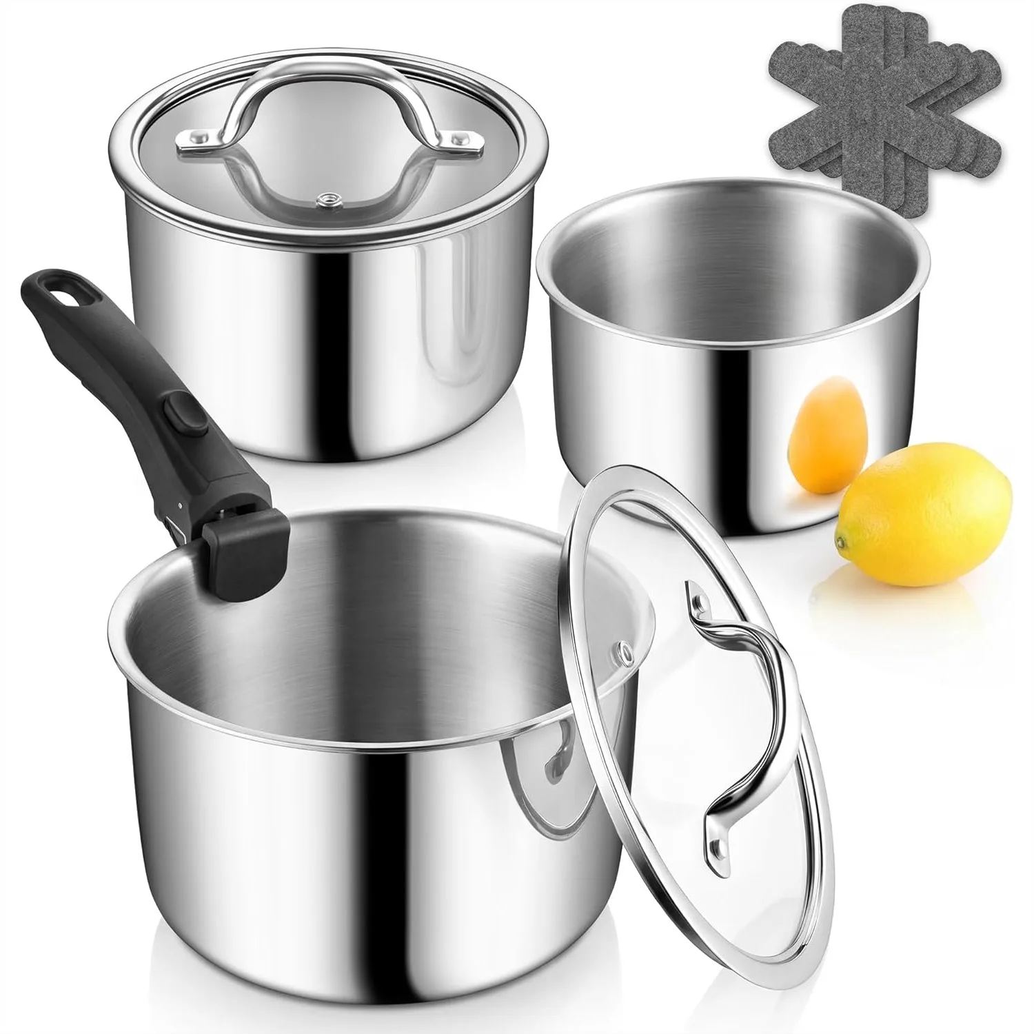 9-Piece Stainless Steel Cookware Set with Detachable Handle, Induction Compatible Pots and Pans
9-Piece Stainless Steel Cookware Set with Detachable Handle, Induction Compatible Pots and Pans