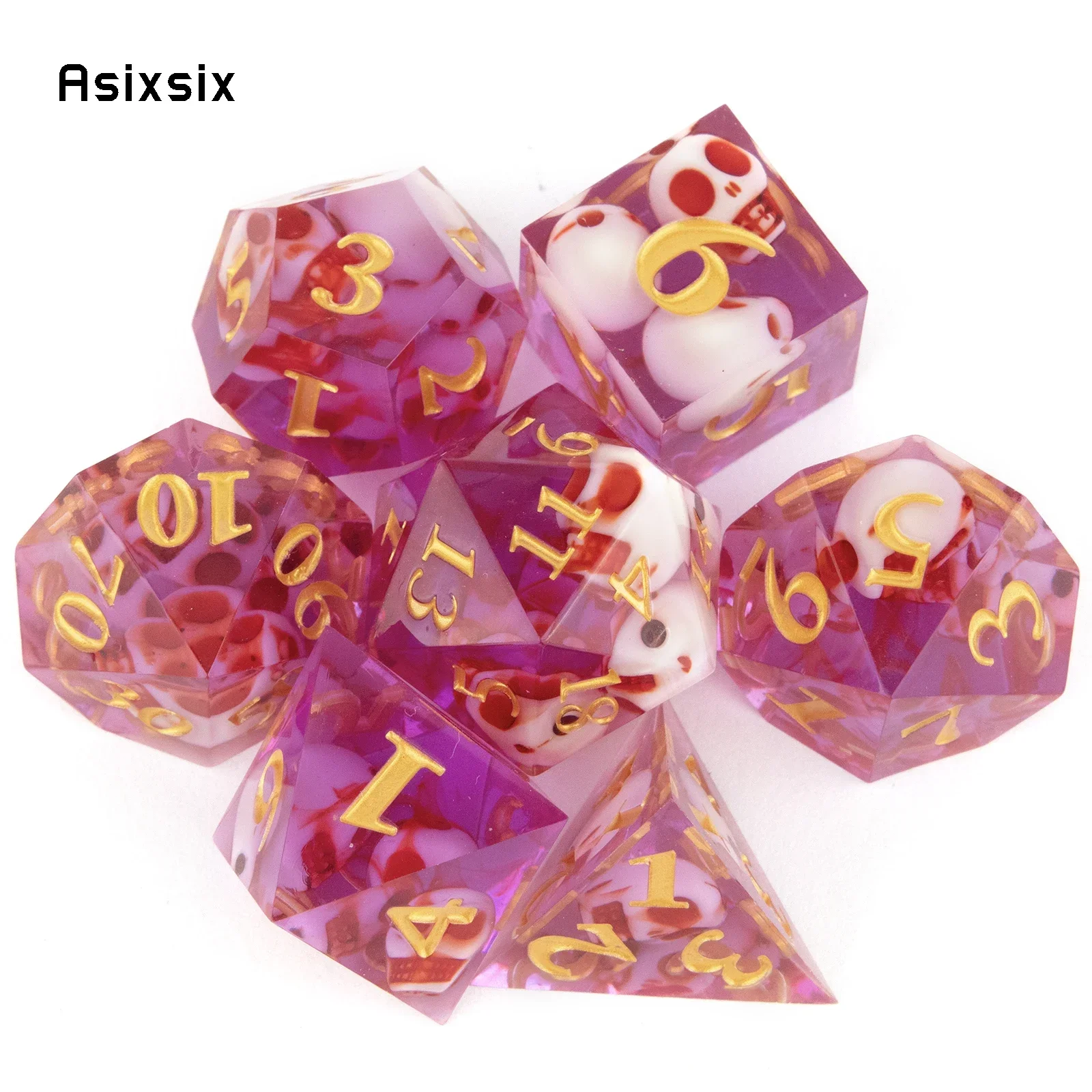 7 Pcs Pink Skull Resin Golden Number Sharp Edge Dice Polyhedral Dice Suitable for Role-Playing RPG Board Game Gift
7 Pcs Pink Skull Resin Golden Number Sharp Edge Dice Polyhedral Dice Suitable for Role-Playing RPG Board Game Gift