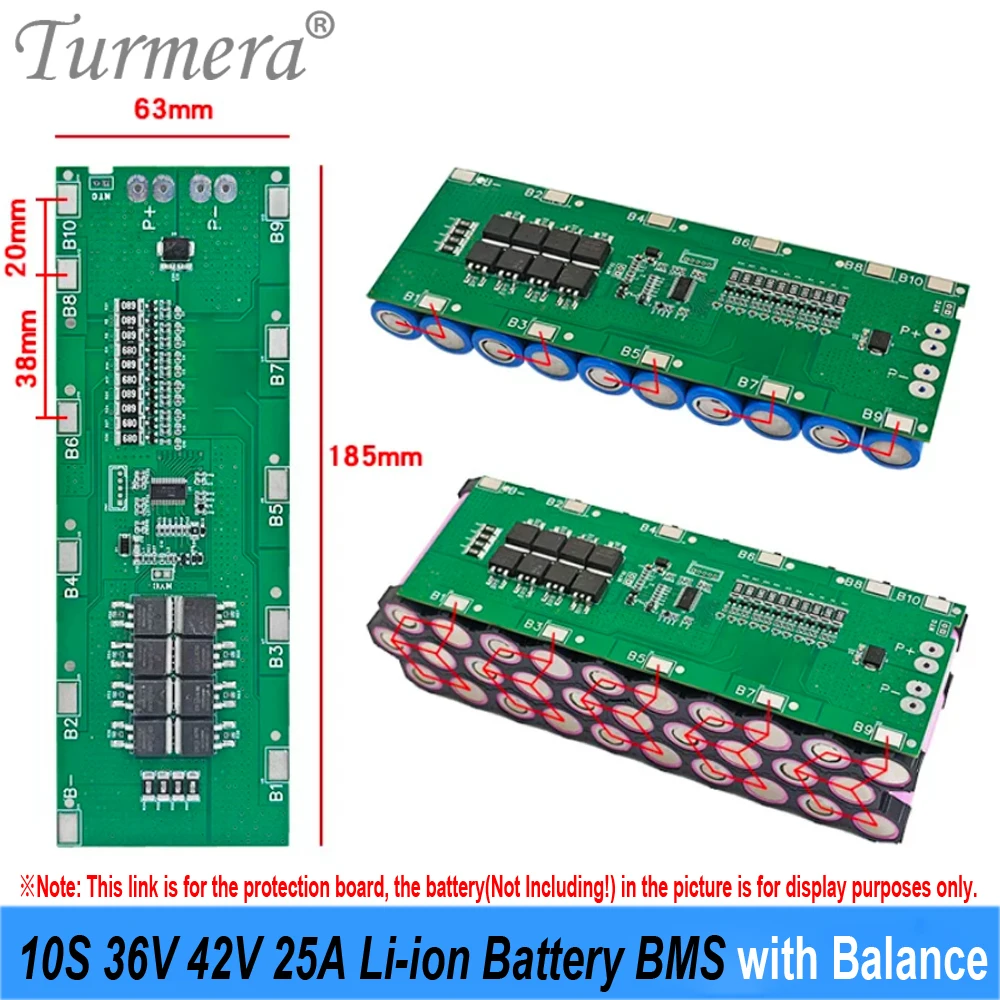 Turmera 10S 36V 42V 25A Lithium Battery BMS with Balacne for Staggered Spacer or Non-Bracket DIY E-bike E-scooter Battery Use
Turmera 10S 36V 42V 25A Lithium Battery BMS with Balacne for Staggered Spacer or Non-Bracket DIY E-bike E-scooter Battery Use