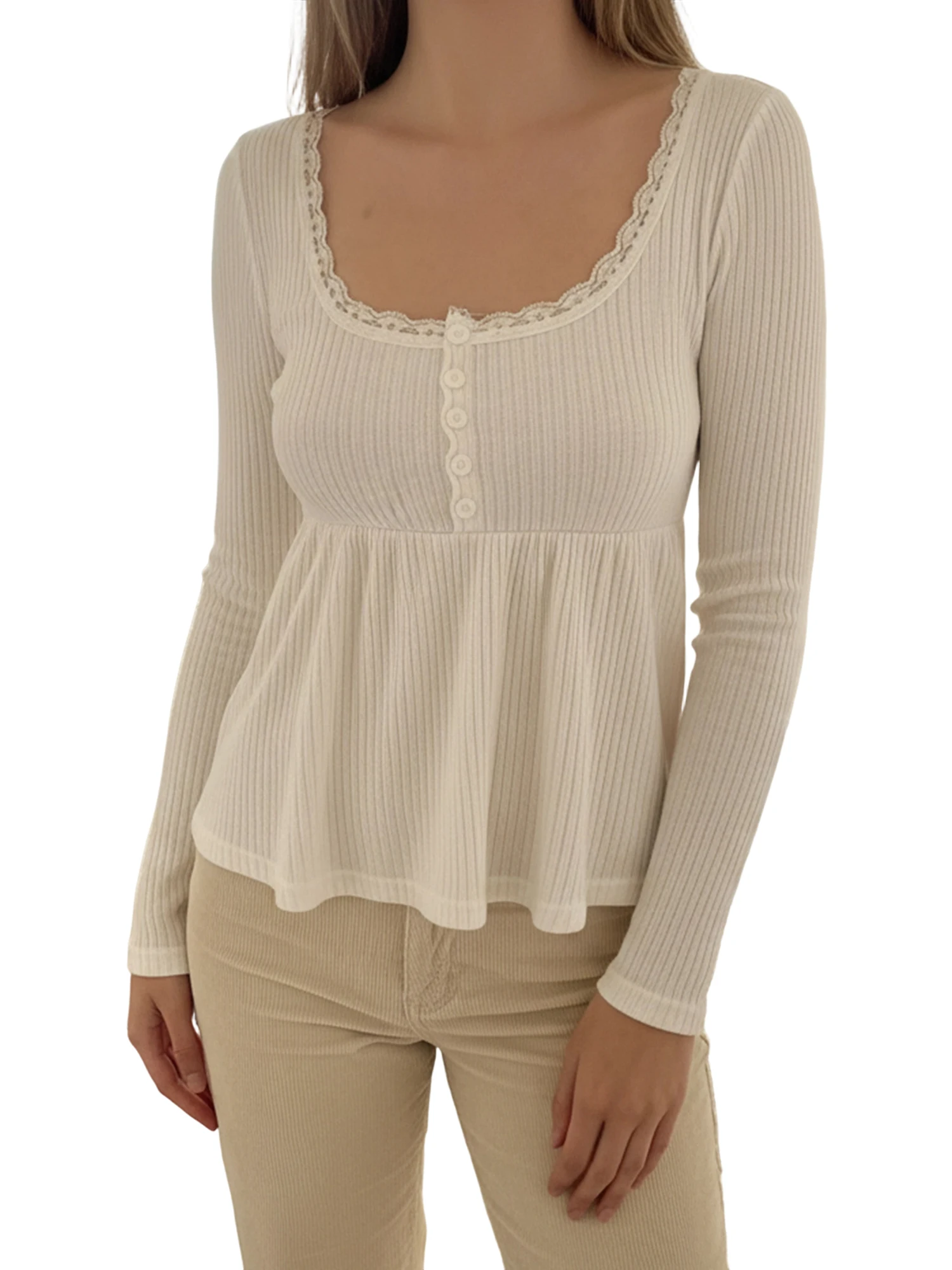 Women T-shirt Long Sleeve Square Neck Lace Trim Fit Ladies Fall Tops Streetwear
Women T-shirt Long Sleeve Square Neck Lace Trim Fit Ladies Fall Tops Streetwear