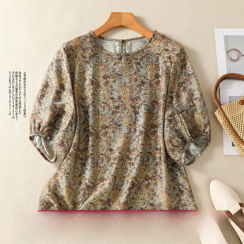 New Fashionable round Neck Short Sleeve Printed Women's Top Thin Summer T-Shirt Casual Versatile Cotton Linen Blend Shirt
New Fashionable round Neck Short Sleeve Printed Women's Top Thin Summer T-Shirt Casual Versatile Cotton Linen Blend Shirt
