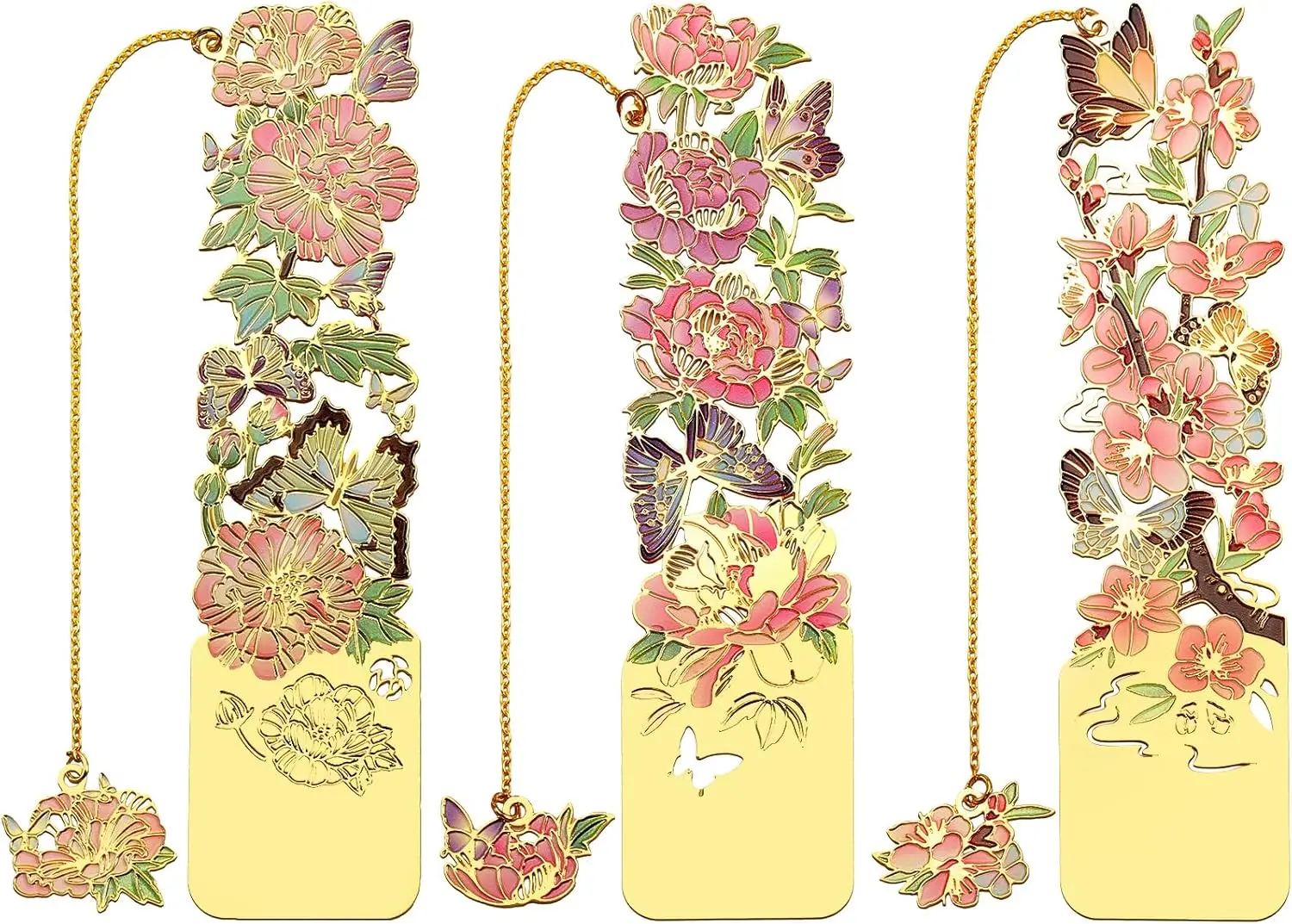 3 Metal Bookmarks with Floral Design for Women - Peach Blossom, Hibiscus, Peony
3 Metal Bookmarks with Floral Design for Women - Peach Blossom, Hibiscus, Peony