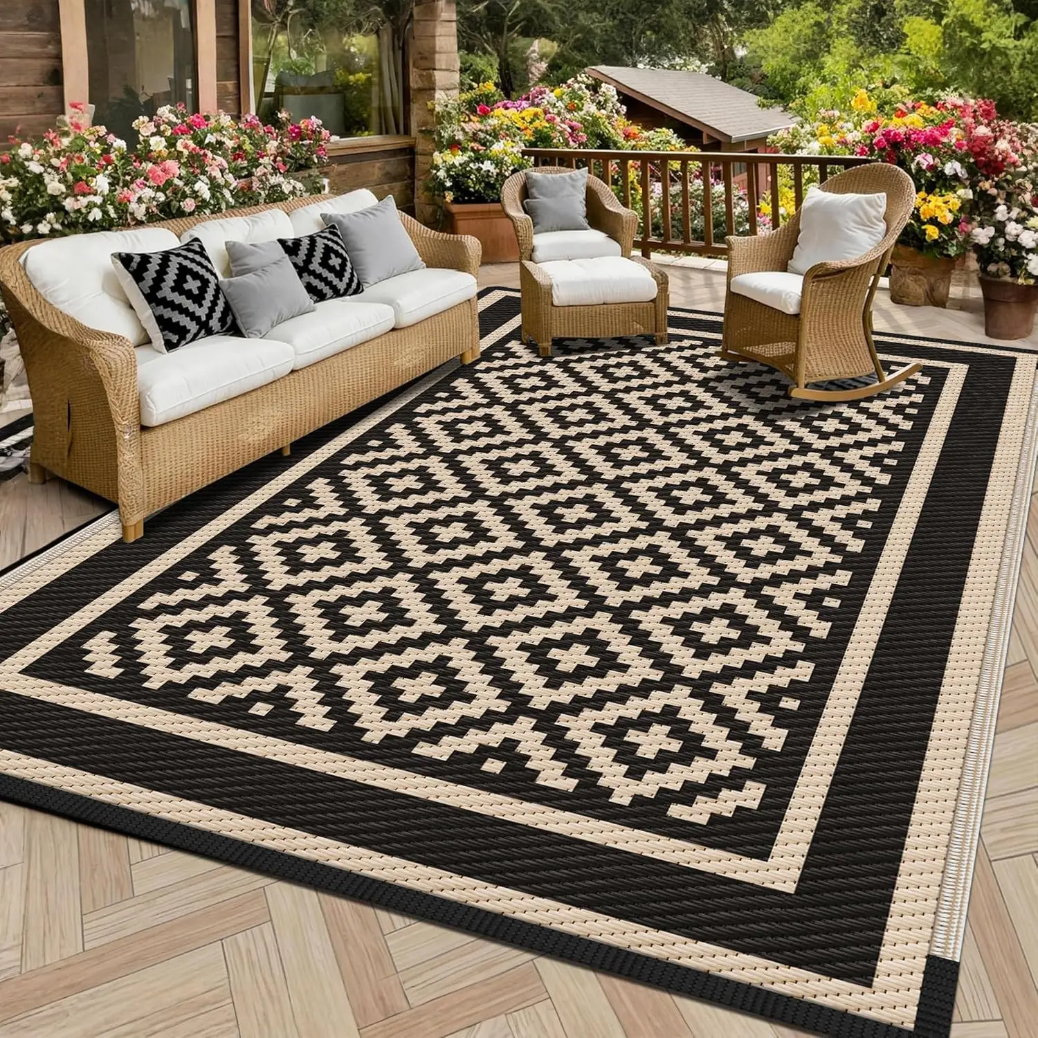 RV Outdoor Rug 9x12 Reversible, Waterproof Patio Mat with 4 Stakes & UV Fade Resistant, Non-Slip Outdoor Camping Mat for Deck
RV Outdoor Rug 9x12 Reversible, Waterproof Patio Mat with 4 Stakes & UV Fade Resistant, Non-Slip Outdoor Camping Mat for Deck