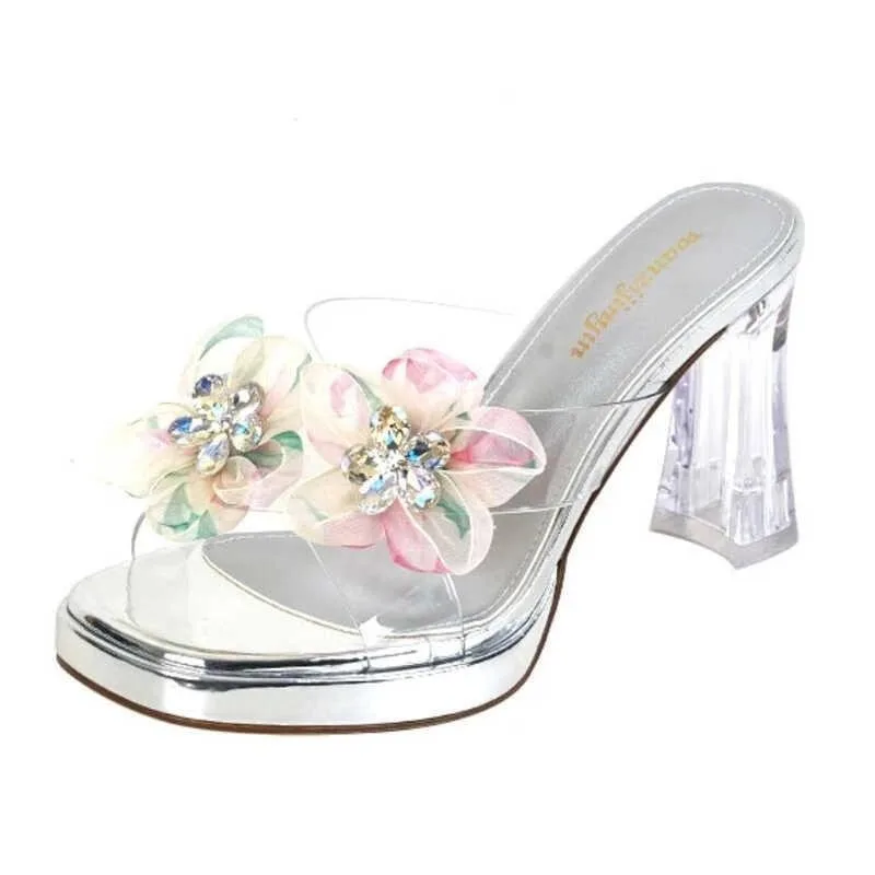Women's High Heel Slippers Flower Crystal Square Transparent Belt Shoes Women Dress Comfortable Square Toe Sandalias De Mujer
Women's High Heel Slippers Flower Crystal Square Transparent Belt Shoes Women Dress Comfortable Square Toe Sandalias De Mujer