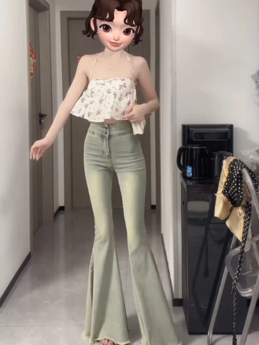 Retro High Waist Bell Bottom Denim Jeans Women's Summer New Style Slimming Elastic Hoof Pants Cotton Stretch Denim
Retro High Waist Bell Bottom Denim Jeans Women's Summer New Style Slimming Elastic Hoof Pants Cotton Stretch Denim