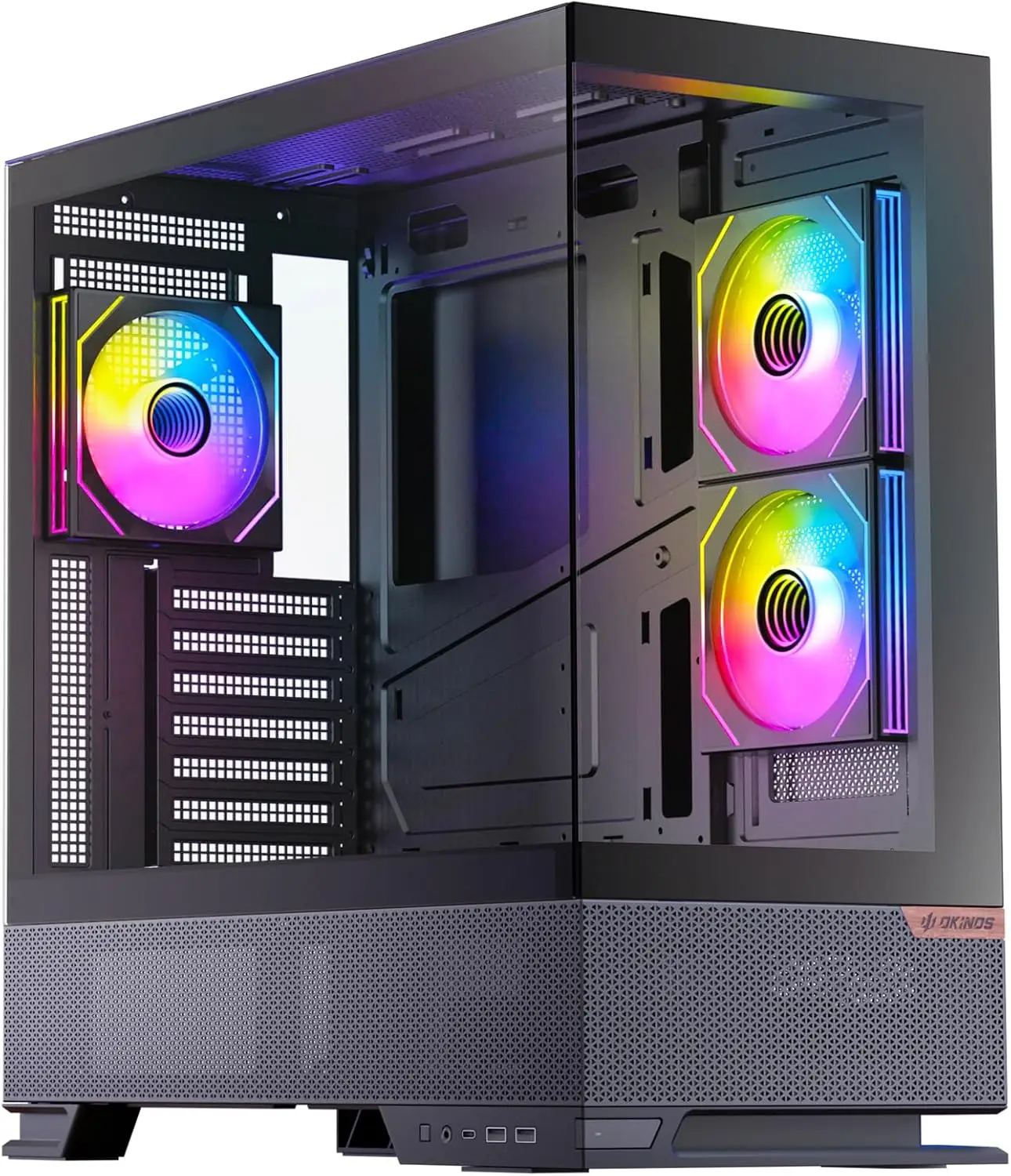 ATX PC Case with 3 Pre-Installed Infinity ARGB Fans, 360mm Radiator Support, Floating Design, and Panoramic Tempered Glass