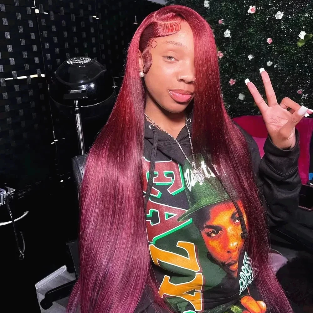99J Burgundy 13x4 HD Lace Frontal Human Hair Wigs Brazilian Colored 30 40 Inch Bone Straight Red Lace Frontal Wig 220 Density
99J Burgundy 13x4 HD Lace Frontal Human Hair Wigs Brazilian Colored 30 40 Inch Bone Straight Red Lace Frontal Wig 220 Density