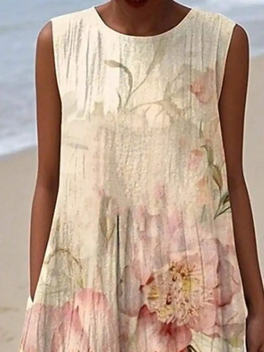 Plus Size Women Sleeveless Round Neck Tank Dress Beige Peony Floral Print Loose Straight Casual Vacation Dress
Plus Size Women Sleeveless Round Neck Tank Dress Beige Peony Floral Print Loose Straight Casual Vacation Dress