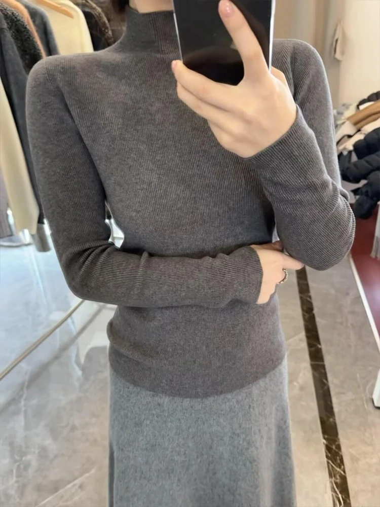 Korean Style High Collar Long Sleeve Knitted Slim Fit Base Shirt Women's Autumn Winter New Style Sweater Tight Fit Short Top
Korean Style High Collar Long Sleeve Knitted Slim Fit Base Shirt Women's Autumn Winter New Style Sweater Tight Fit Short Top