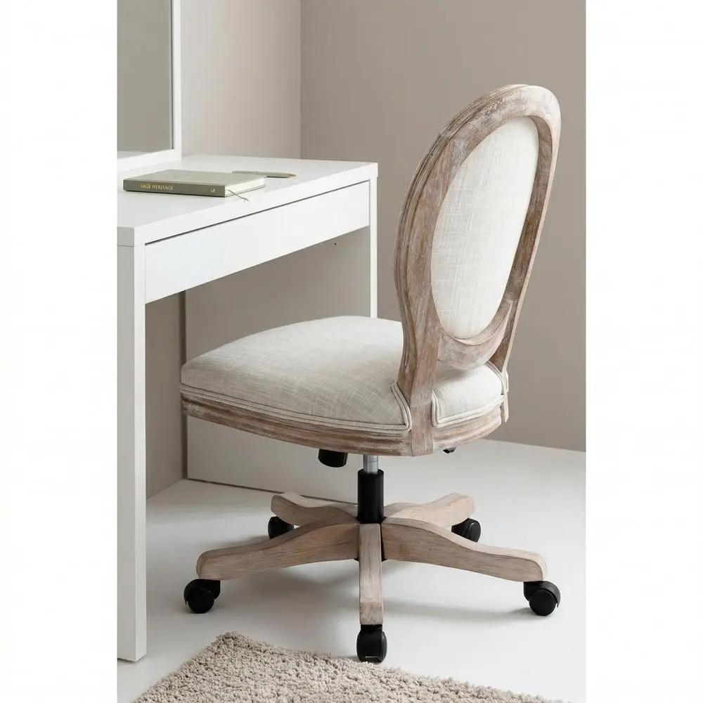 Vintage Linen 360 Swivel Chair, Beige Adjustable Height Task Chair, Armless Wood Frame, Round Back amp Wheels for Home Office S
Vintage Linen 360 Swivel Chair, Beige Adjustable Height Task Chair, Armless Wood Frame, Round Back amp Wheels for Home Office S