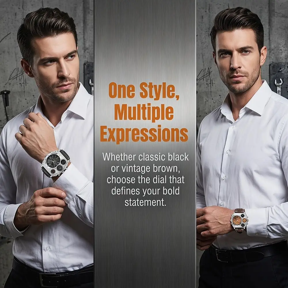 PU Leather Strap Big Face Watches Leather Strap Luminous Dual Time Zone Watch Large Dial Compass Decoration Sport Wristwatch
PU Leather Strap Big Face Watches Leather Strap Luminous Dual Time Zone Watch Large Dial Compass Decoration Sport Wristwatch