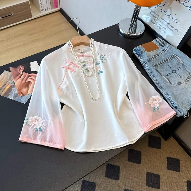 Chinese-style Women's Blouses Embroidery Vintage Shirts Fashion Loose Spring/Summer Korean Clothing Women Tops
Chinese-style Women's Blouses Embroidery Vintage Shirts Fashion Loose Spring/Summer Korean Clothing Women Tops