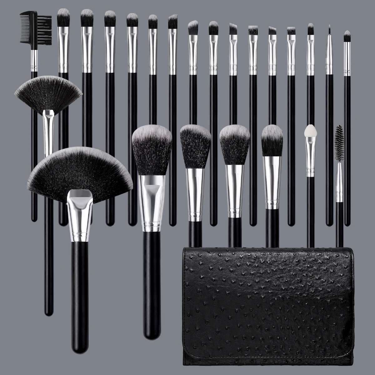 25PCS Professional Makeup Brush Set with Black PU bag, Black Wooden Handles&Ombre Hair.Makeup tool Beginners & Pros, Full Face
25PCS Professional Makeup Brush Set with Black PU bag, Black Wooden Handles&Ombre Hair.Makeup tool Beginners & Pros, Full Face