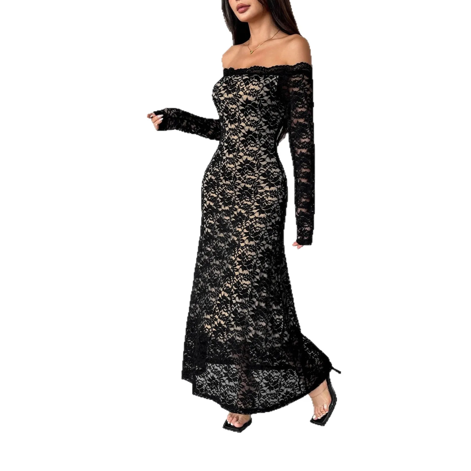 2026Autumn and Winter New Long-sleeved Lace One-word Collar Slim and Thin Long Dress Women Cw58725
2026Autumn and Winter New Long-sleeved Lace One-word Collar Slim and Thin Long Dress Women Cw58725