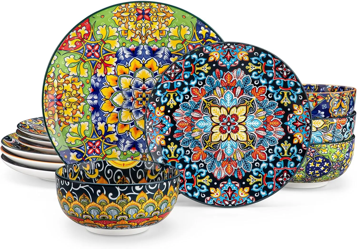 12-Piece Bohemian Dinnerware Set for 4, Microwave & Dishwasher Safe, Scratch-Resistant Porcelain Plates and Bowls
12-Piece Bohemian Dinnerware Set for 4, Microwave & Dishwasher Safe, Scratch-Resistant Porcelain Plates and Bowls