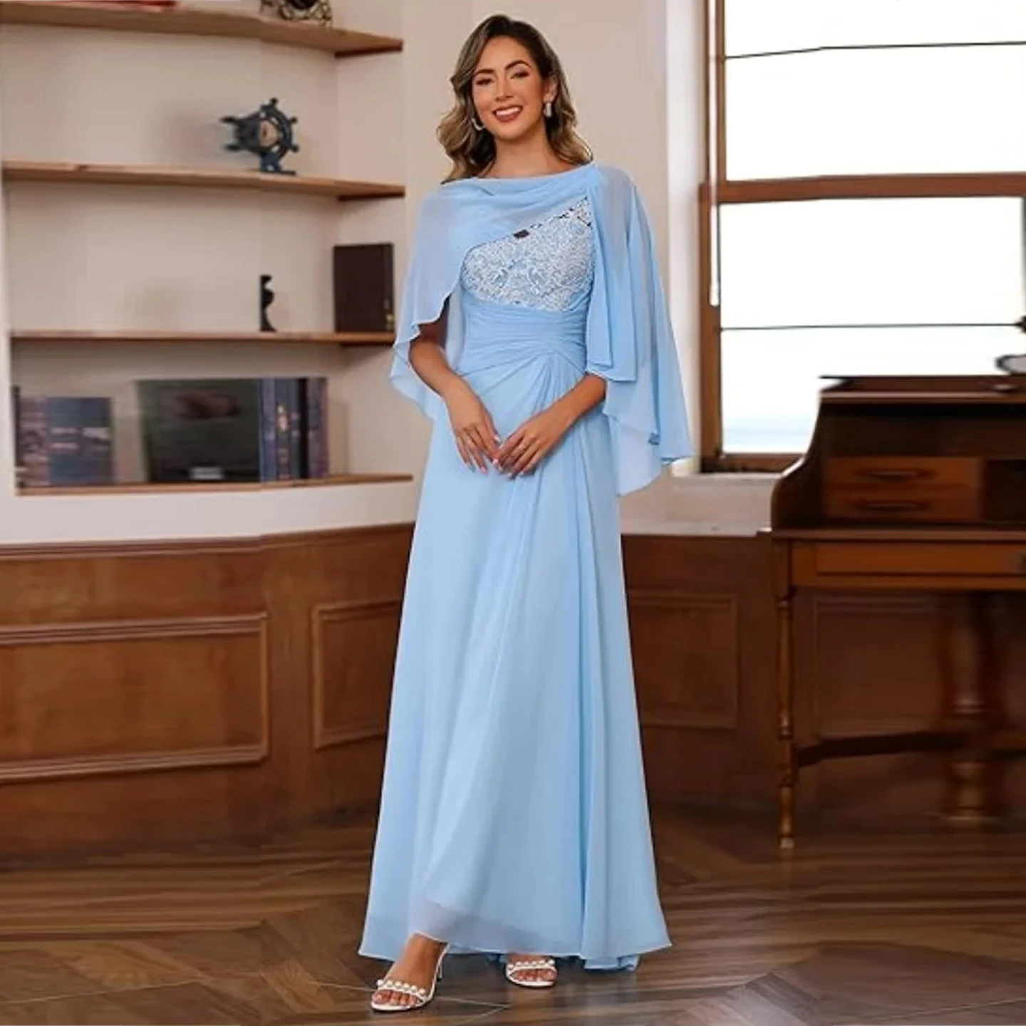 Classy Light Blue Mother of the Bride Dress with Cape Chiffon Evening Dress A-line Formal Dress for Wedding Guest Dress
Classy Light Blue Mother of the Bride Dress with Cape Chiffon Evening Dress A-line Formal Dress for Wedding Guest Dress