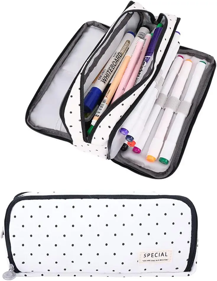 Large Pencil Case Big Capacity 3 Compartments Pen Pouch Canvas for School Students (Black Polka Dot)
Large Pencil Case Big Capacity 3 Compartments Pen Pouch Canvas for School Students (Black Polka Dot)
