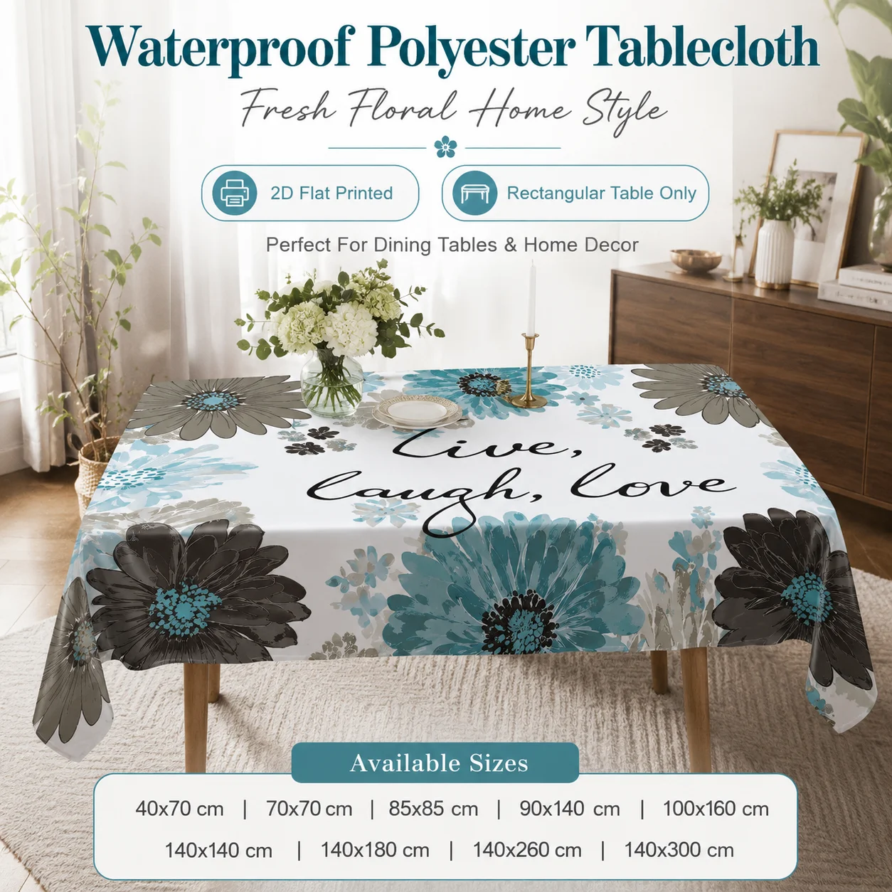 Spring Summer Fresh Floral Tablecloth Waterproof Polyester 2D Flat Printed Rectangular Table Cover For Home Dining Banquet
Spring Summer Fresh Floral Tablecloth Waterproof Polyester 2D Flat Printed Rectangular Table Cover For Home Dining Banquet