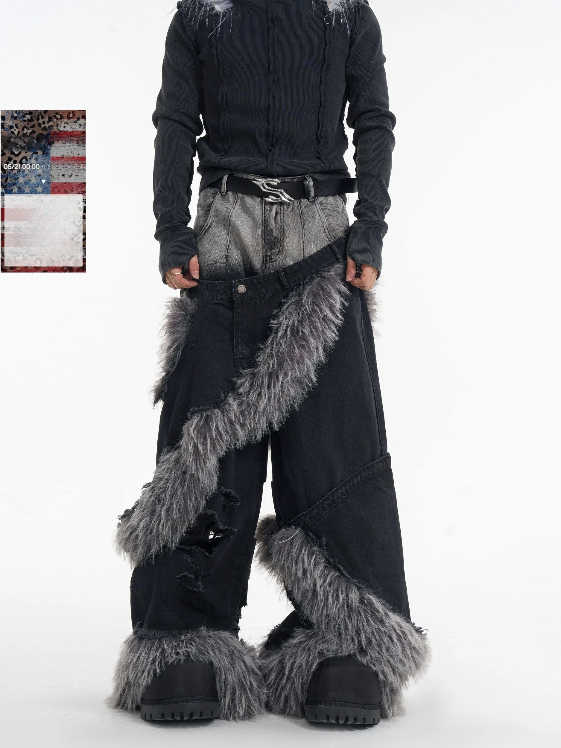 Trendy Men's Winter Denim Jeans Faux Two-Piece Double Waist Fur Splicing Hole Dragging Pants Korean Style Straight Tube Jeans
Trendy Men's Winter Denim Jeans Faux Two-Piece Double Waist Fur Splicing Hole Dragging Pants Korean Style Straight Tube Jeans