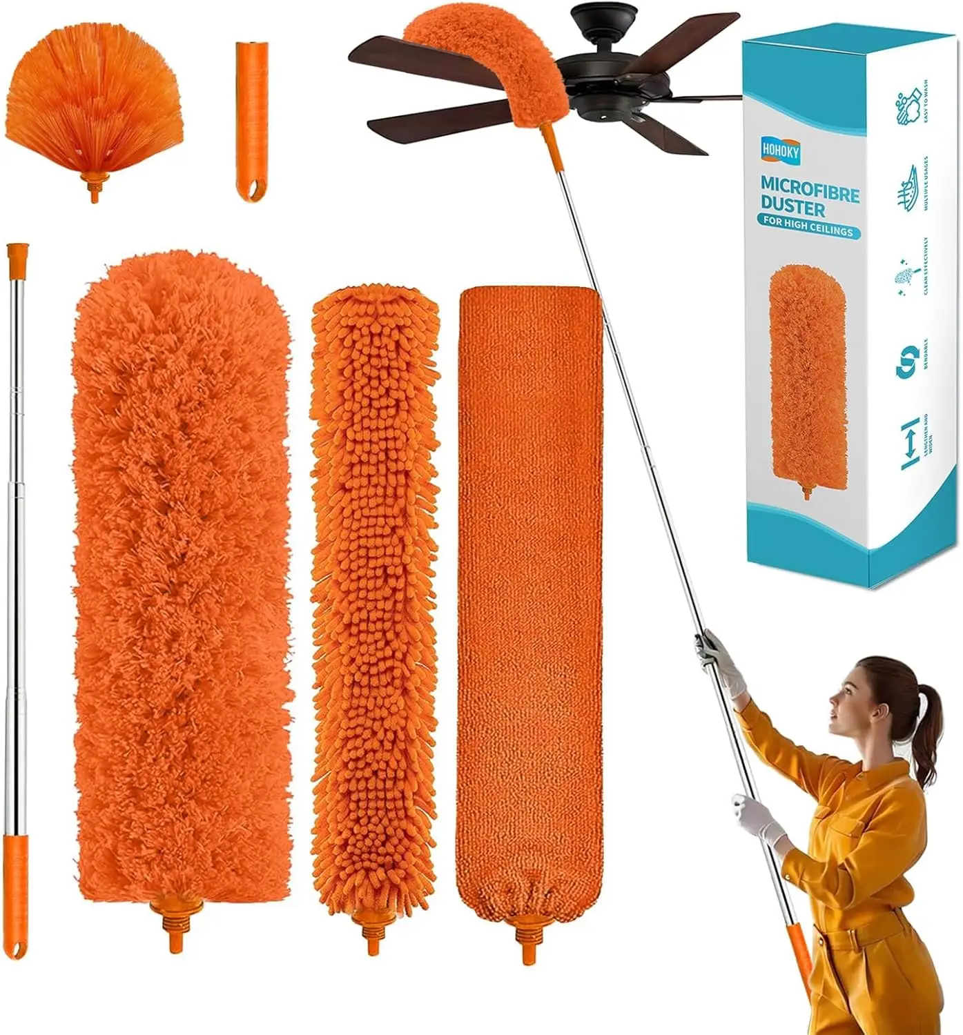 110" Telescoping Cobweb Duster with Extension Pole, Microfiber Brush for High Ceilings and Fans, Long Handle Dusting Kit
110" Telescoping Cobweb Duster with Extension Pole, Microfiber Brush for High Ceilings and Fans, Long Handle Dusting Kit